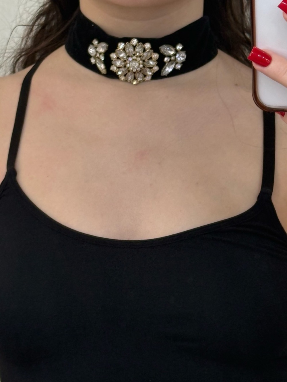 Black Velvet Jeweled Choker Necklace